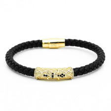 Pánský kožený náramek Lavaliere Simple luxury Gold A.jpg